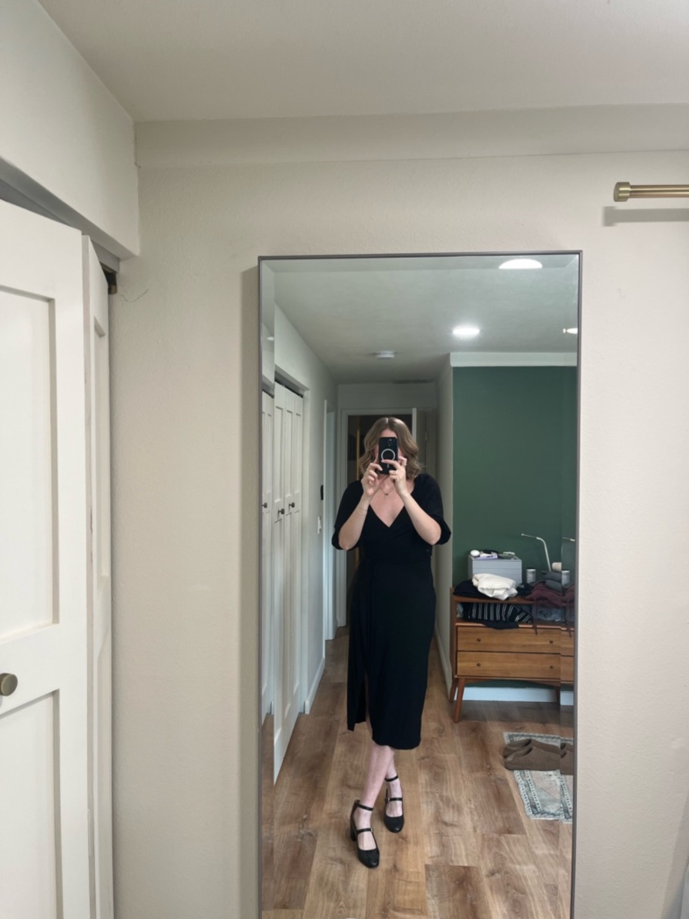 Reformation Black Puff Sleeve Wrap Midi Dress - Picture 2 of 8